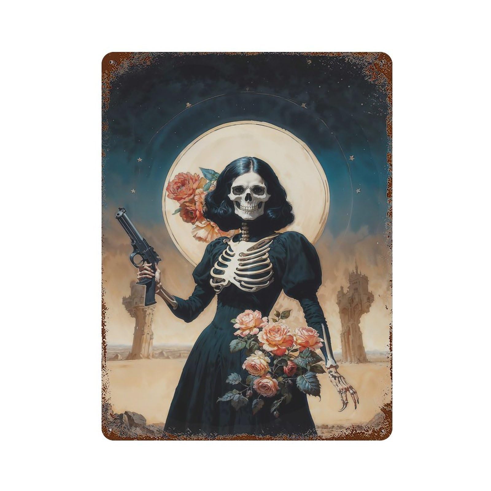 Retro Metal Sign Santa Muerte 15.7"x11.8", Decorative Metal Wall Art for Pub, Kitchen And Man Cave Decor