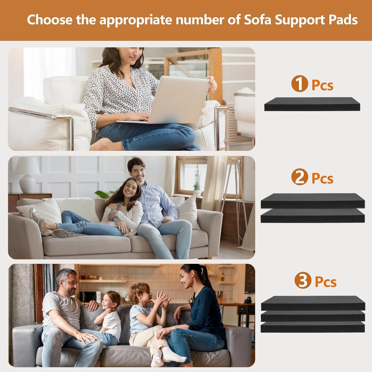 22"×22" Couch Cushion Support for Sagging Seat, 2-Pack 40D Square High-Density Foam Sofa Cushion Support Board,Couch Supporter for Under The Cushions,Black (Black, 2PCS)