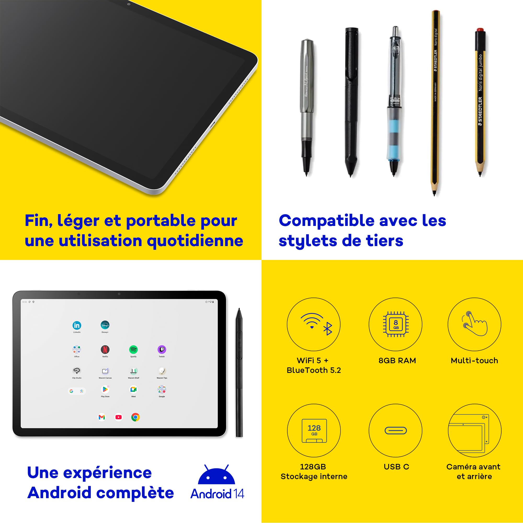 Wacom MovinkPad 11 Tablette Graphique Android 14 avec Wacom Pro Pen 3 Écran Anti-reflet