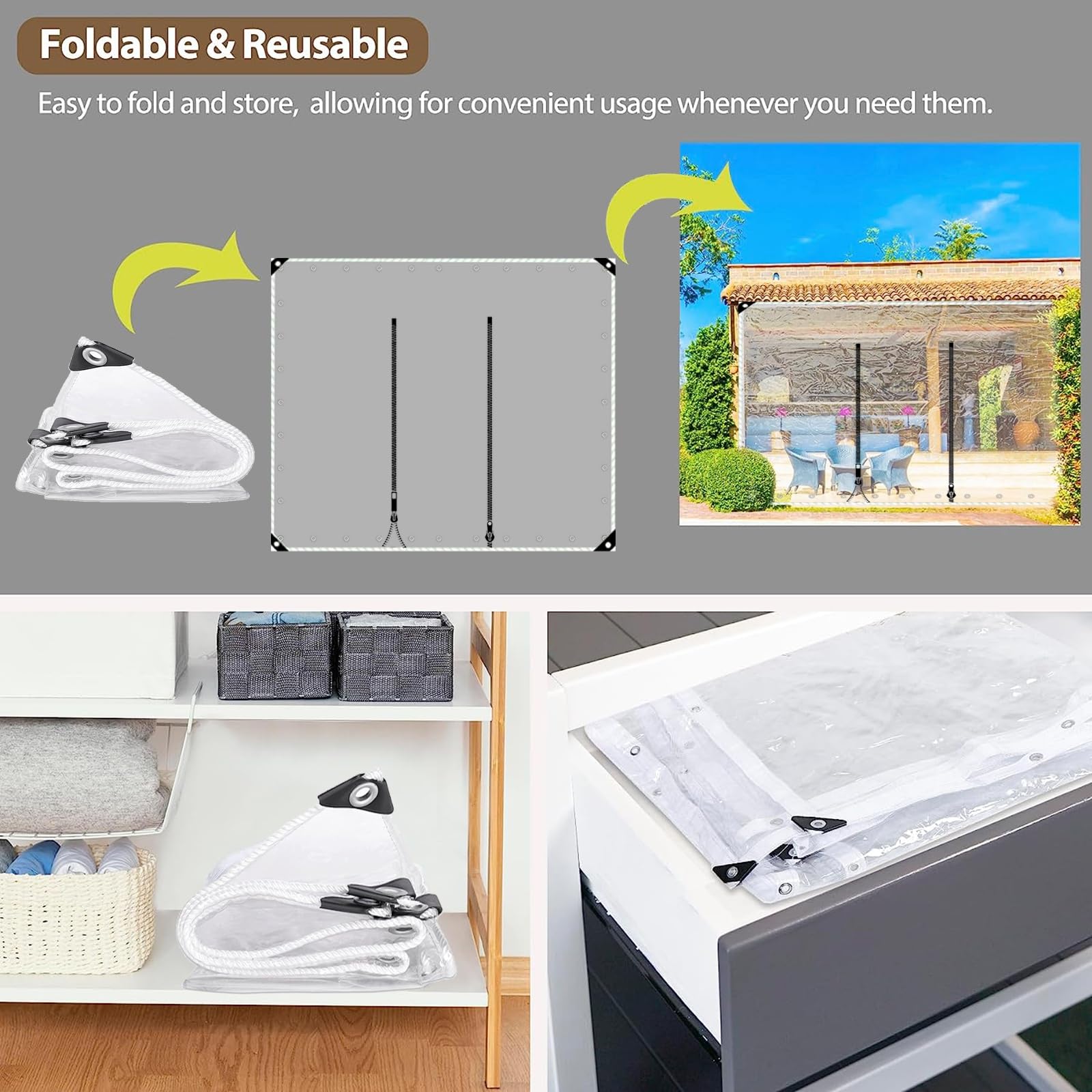 Bâche En PVC Avec Fermeture À Glissière,Rideaux De Bâche Imperméables Transparents Extérieurs, Panneaux Latéraux De Étanche Claire Avec Œillets, Pergola Patio Porche ( Size : H2.9xW3m/H9.5xW9.8ft