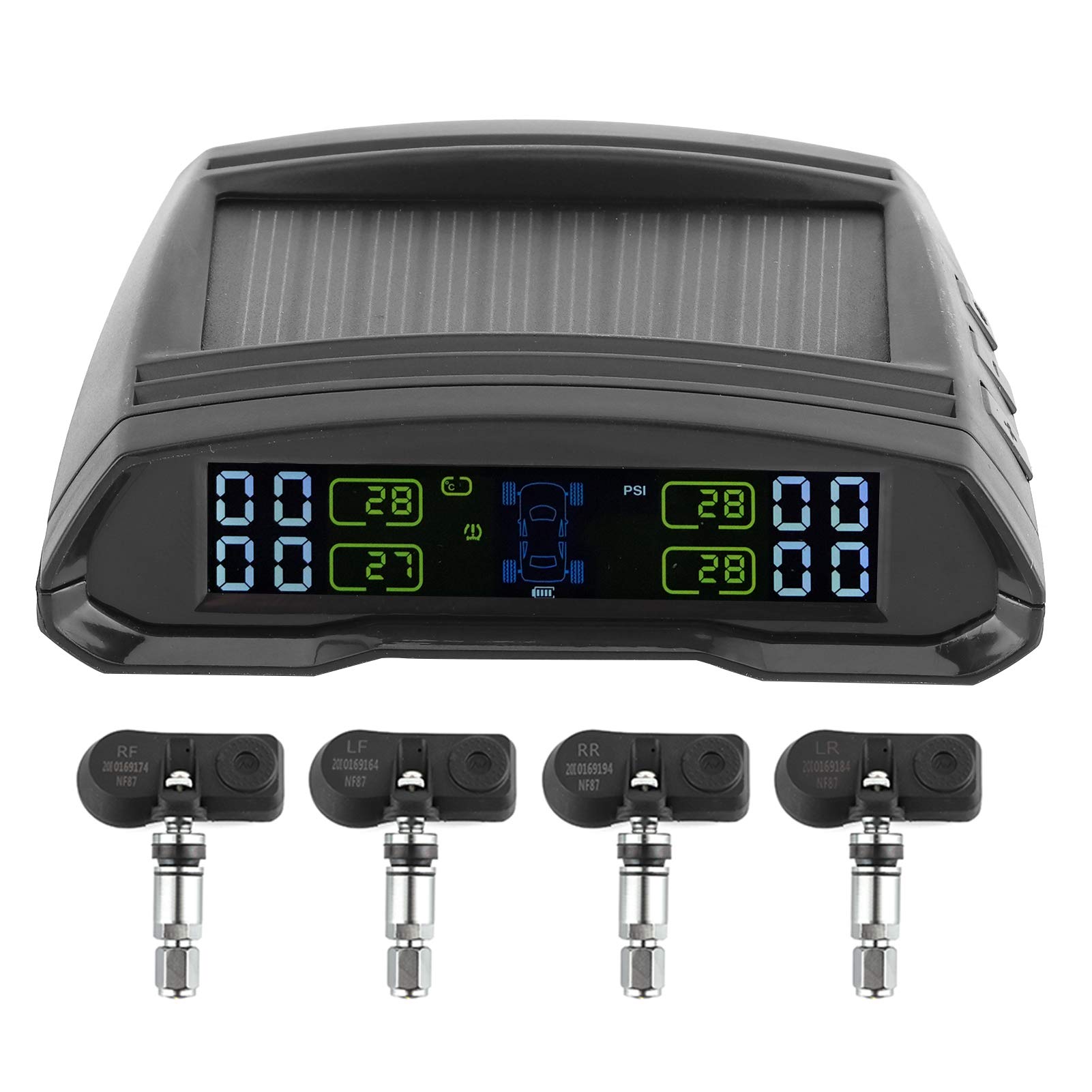Akozon Monitorowanie Ciśnienia w Oponach, Bezprzewodowy Monitor Alarmowy Ciśnienia w Oponach Solar/USB Power TPMS Cyfrowy Wyświetlacz LCD Czujnik do Samochodu