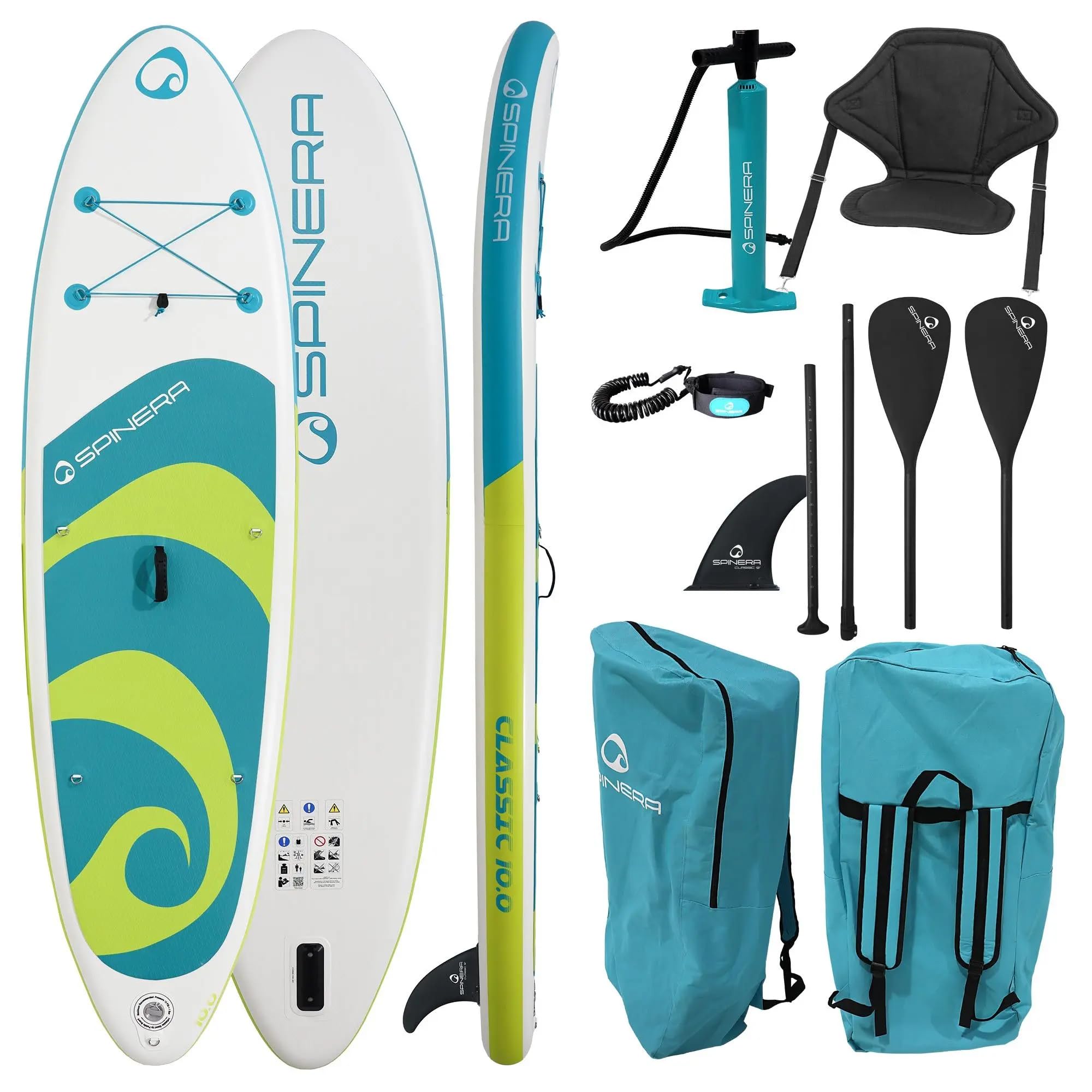 Spinera SUP Classic 10.0 Inflatable Stand Up Paddle Board 305x79x15 cm – Allround Einsteiger iSUP Set mit Paddel, Pumpe & Rucksack – Varianten mit Leash & Kajaksitz erhältlich