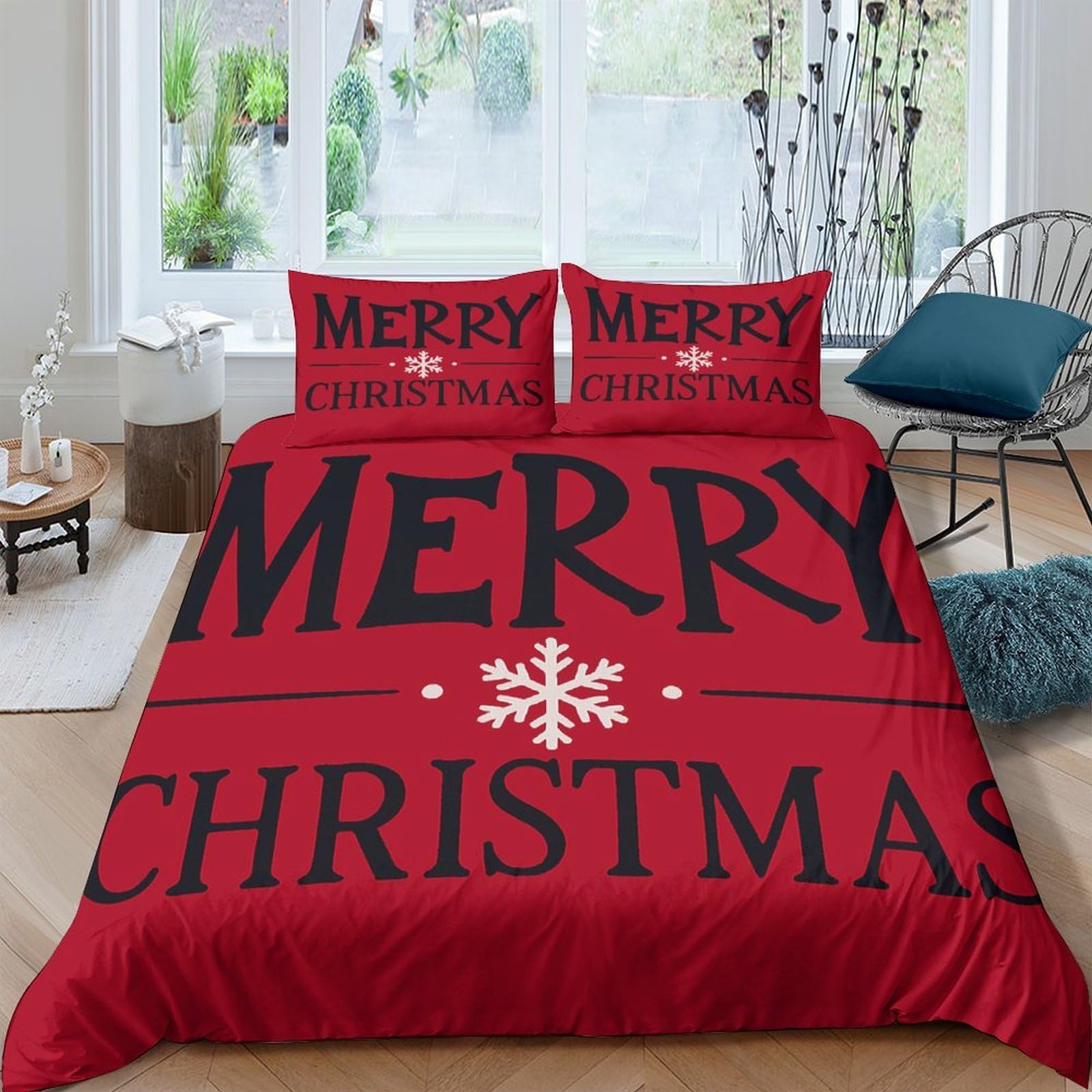 Ctjqhvkz Style-5 3D Printed Merry Christmas Fitted Sheet Microfiber Red Holiday Snowflake Bed Cover For Bedroom Guest Room Decor Single（135X200cm）