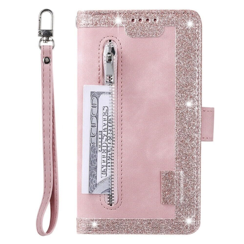 Genérico compatible con OPPO A77 5G/A77 4G/A77S 4G/A56S 5G Color: (oro rosa) cartera de piel con cremallera con tapa trasera