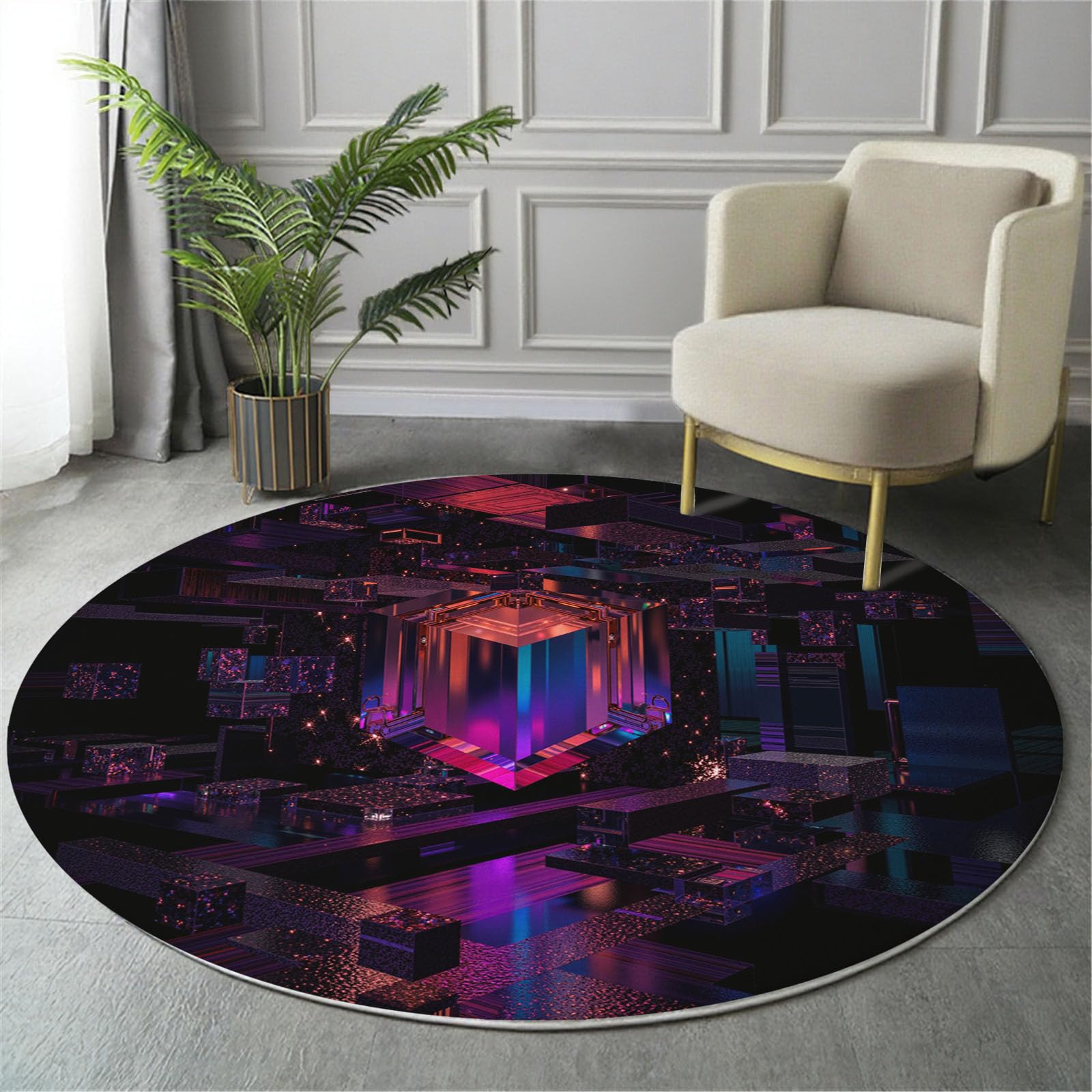Tapis rond lavable pour sécuriser et décorer un sol de salle à manger