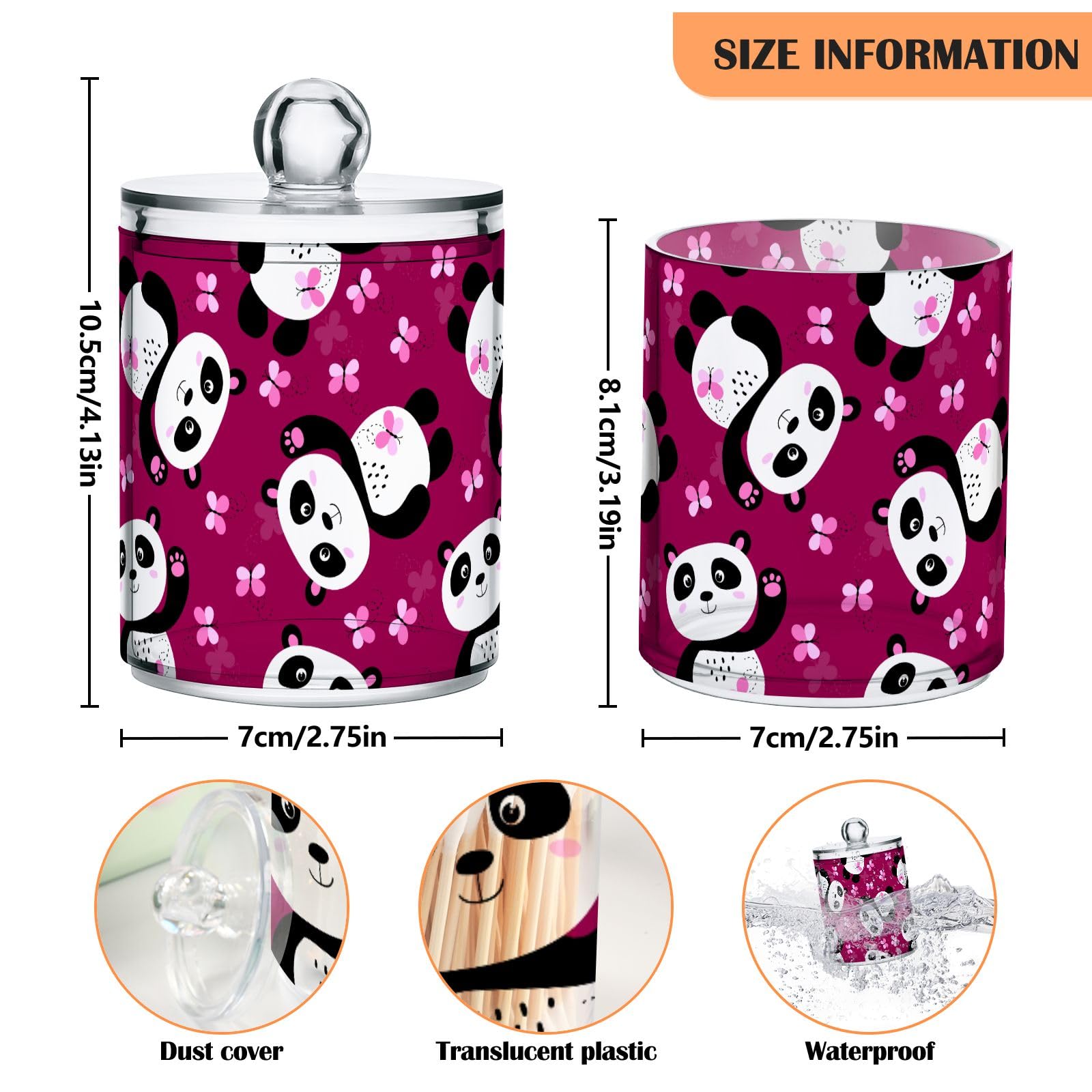 GAIREG Panda Wattestäbchenhalter - Rosa, 2 Stück, 10,5x7 Cm, Mit Deckel