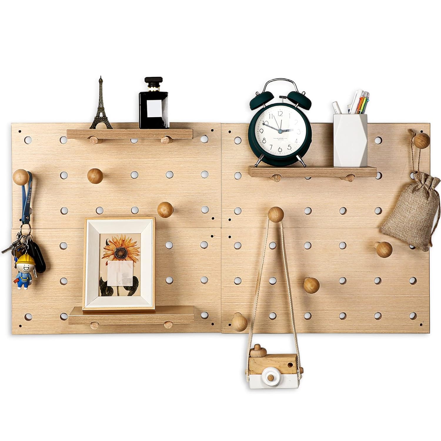 Wooden Pegboard Modular Display Organization Wall Mount, 32 Pcs