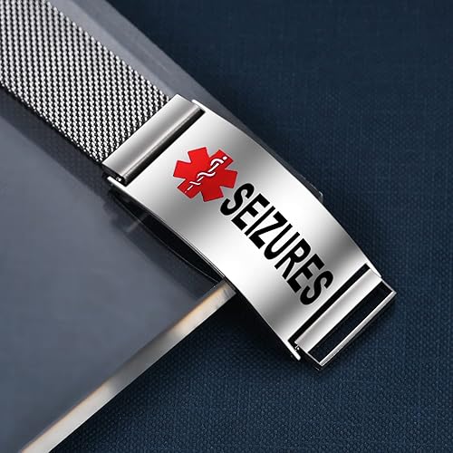 Miniatura 2 de Pulseras de alerta médica para hombres y mujeres, pulseras de identificación médica con grabado láser gratuito, banda de acero inoxidable ajustable