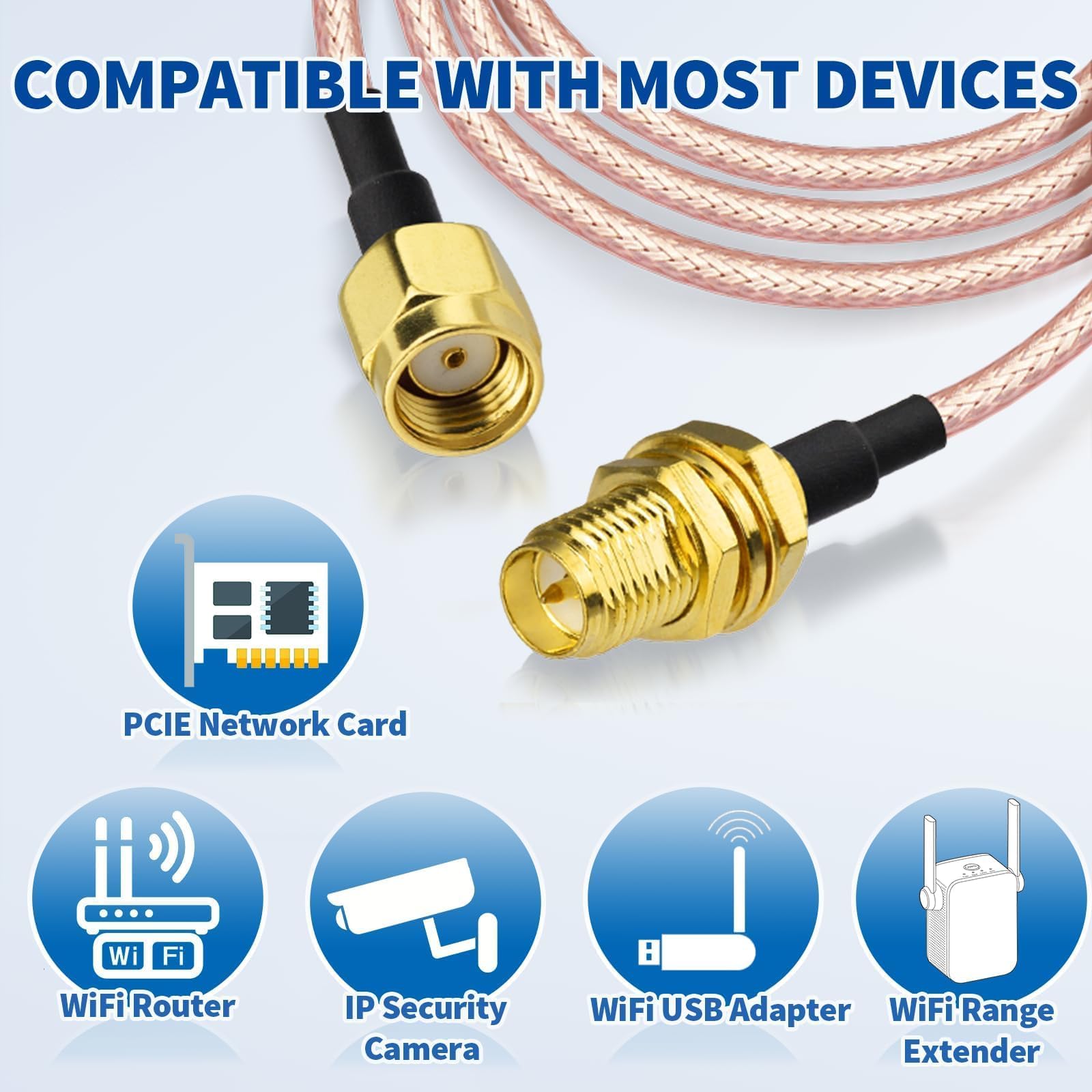 Bingfu Cavo Prolunga Antenna WiFi RP-SMA Maschio a Femmina RG316 60cm, 2pcs | Cavo Estensione Coassiale, per Router WiFi, Telecamera Wireless, Videocamera IP, Scheda Rete PCI PCIE, Modulo, Bluetooth