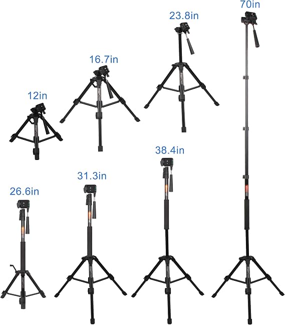 70-Inch Camera/Phone Tripod Monopod Aluminum Lightweight Compact for Travel Pan Head QR Plate for DSLR Vlogging Camera with Phone Mount and Carrying Bag by Besnfoto