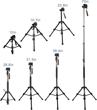 70-Inch Camera/Phone Tripod Monopod Aluminum Lightweight Compact for Travel Pan Head QR Plate for DSLR Vlogging Camera with Phone Mount and Carrying Bag by Besnfoto
