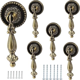 6PCS Antique Style Tear Drop Pulls - Vintage Cabinet Decorative Pull Han...