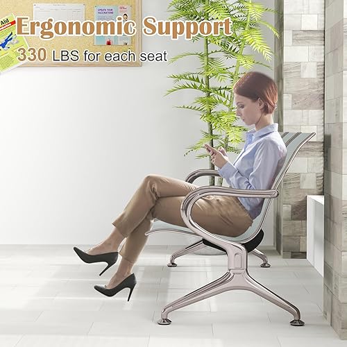 Miniatura 13 de KINTNESS Silla de recepción de espera, bancos, silla de oficina, sillas de sala de espera resistentes con brazos de 3 asientos alon Barber Bank Hall