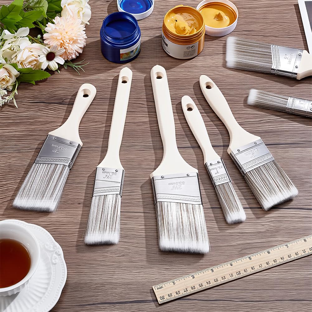 Set di 10 pennelli per la casa (2,54,5,08,3,81,6,35 cm), set professionale di pennelli angolati con manico in legno, per pareti in lattice e colori ad olio e smalti per