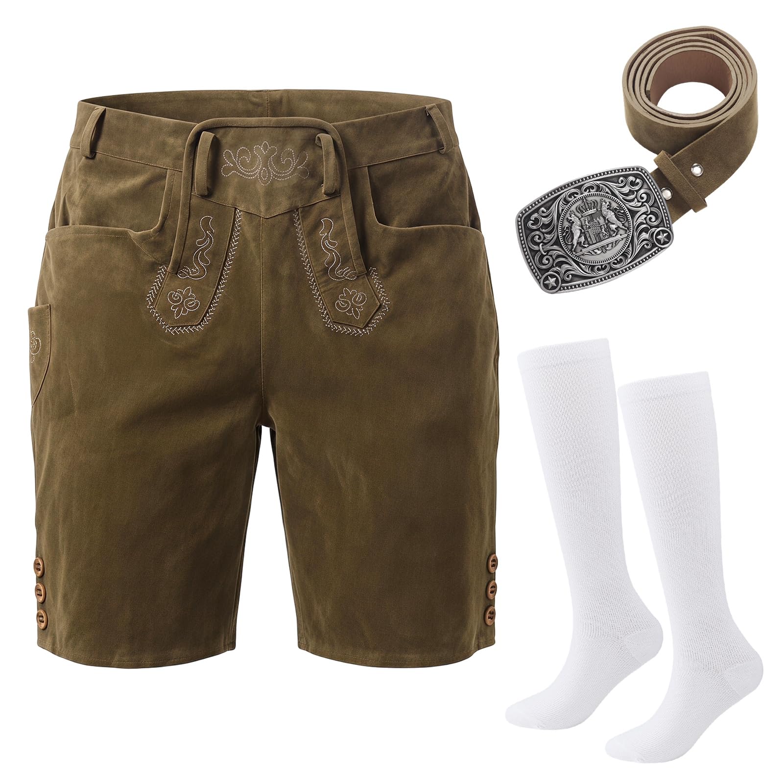 Lederhose Herren Kurz mit Trachtengürtel, Oktoberfest Outfit Trachtenlederhosen für Herren