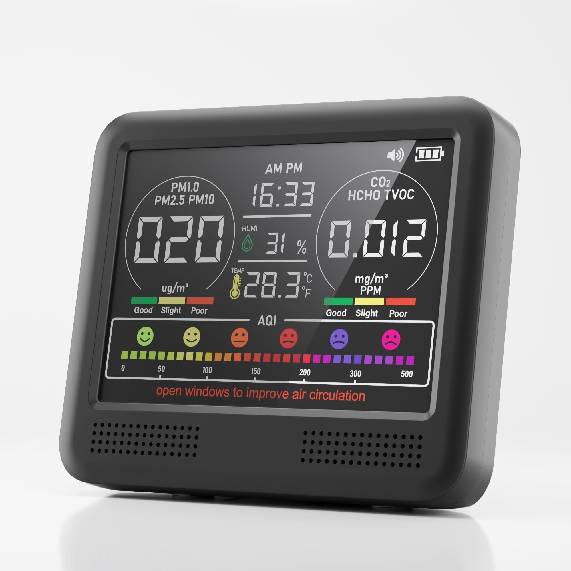 16-in-1 Air Quality Monitor Indoor, Portable Air Quality Tester for Home, Office, Formaldehyde Detector with Beep Alarm, AQI | PM1.0 | PM2.5 | PM10 | CO2 |Temp | HUM | Time, Voc Tester (Deep Black)