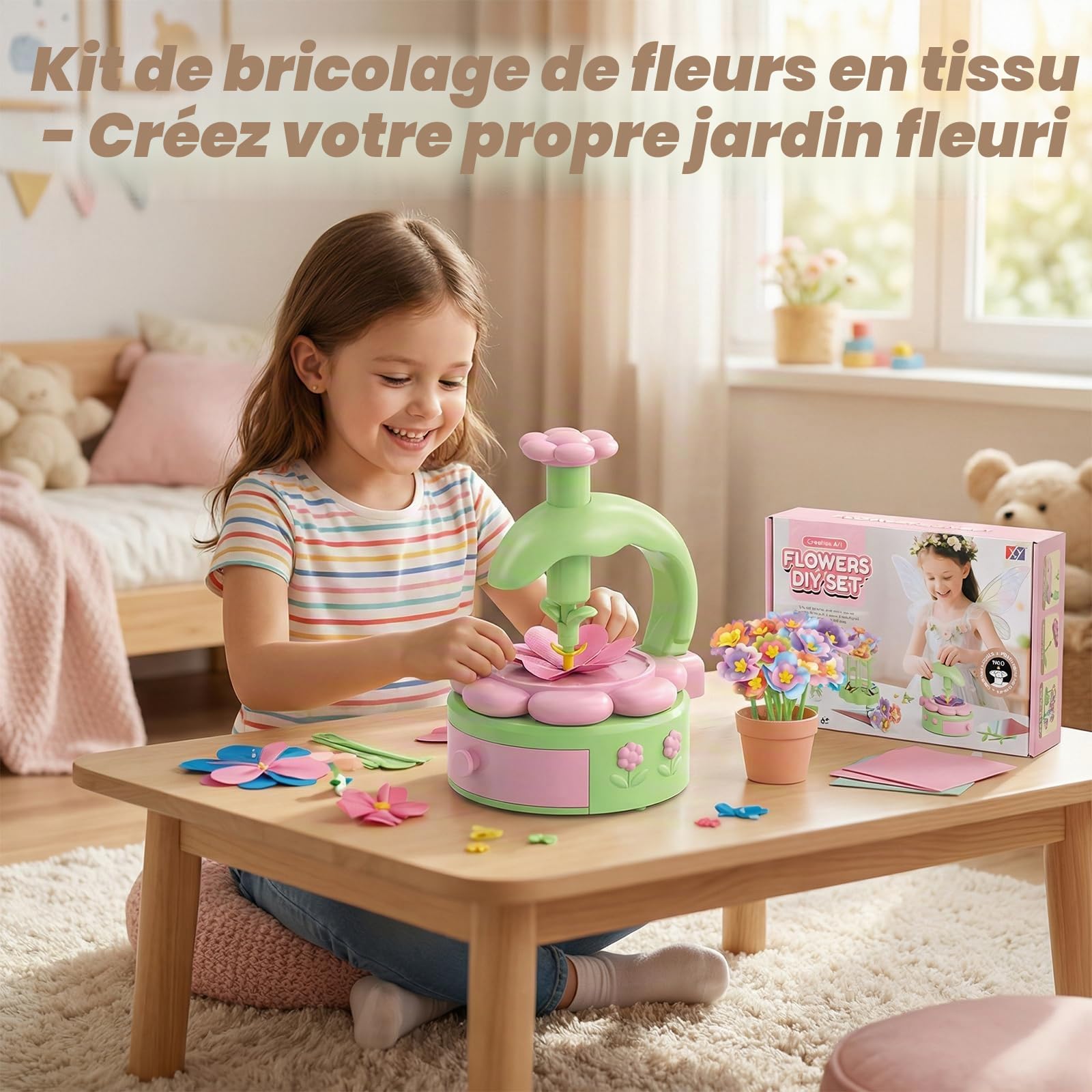 Kit Création Bouquet de Fleurs Enfant, Jouet Bricolage Filles 4-9 Ans