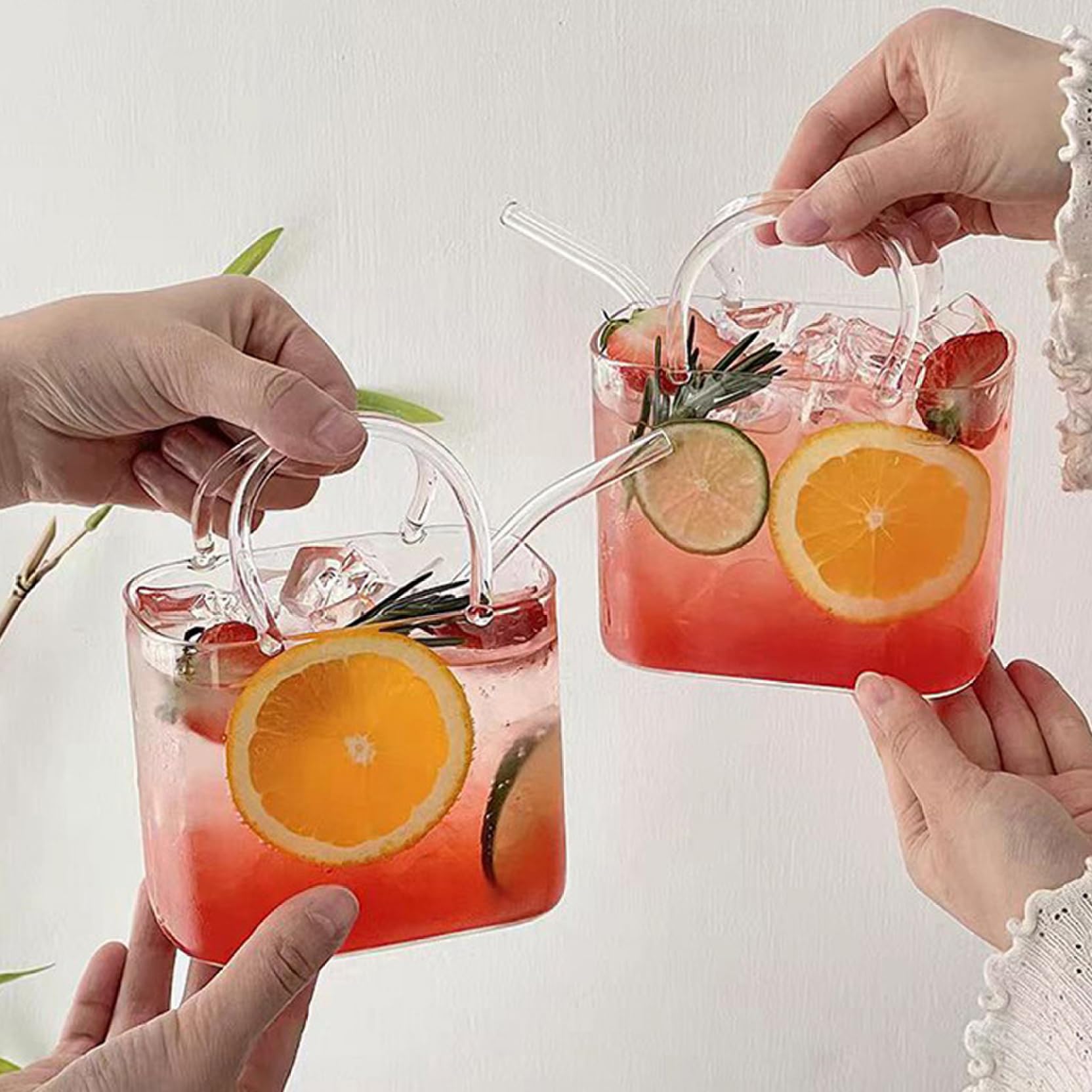 Glasgeldbörse für Getränke, 770 ml, einzigartige Trinkgläser, Handtaschen-Design, Cocktailbecher für Saft, klares Borosilikat, 4 Stück