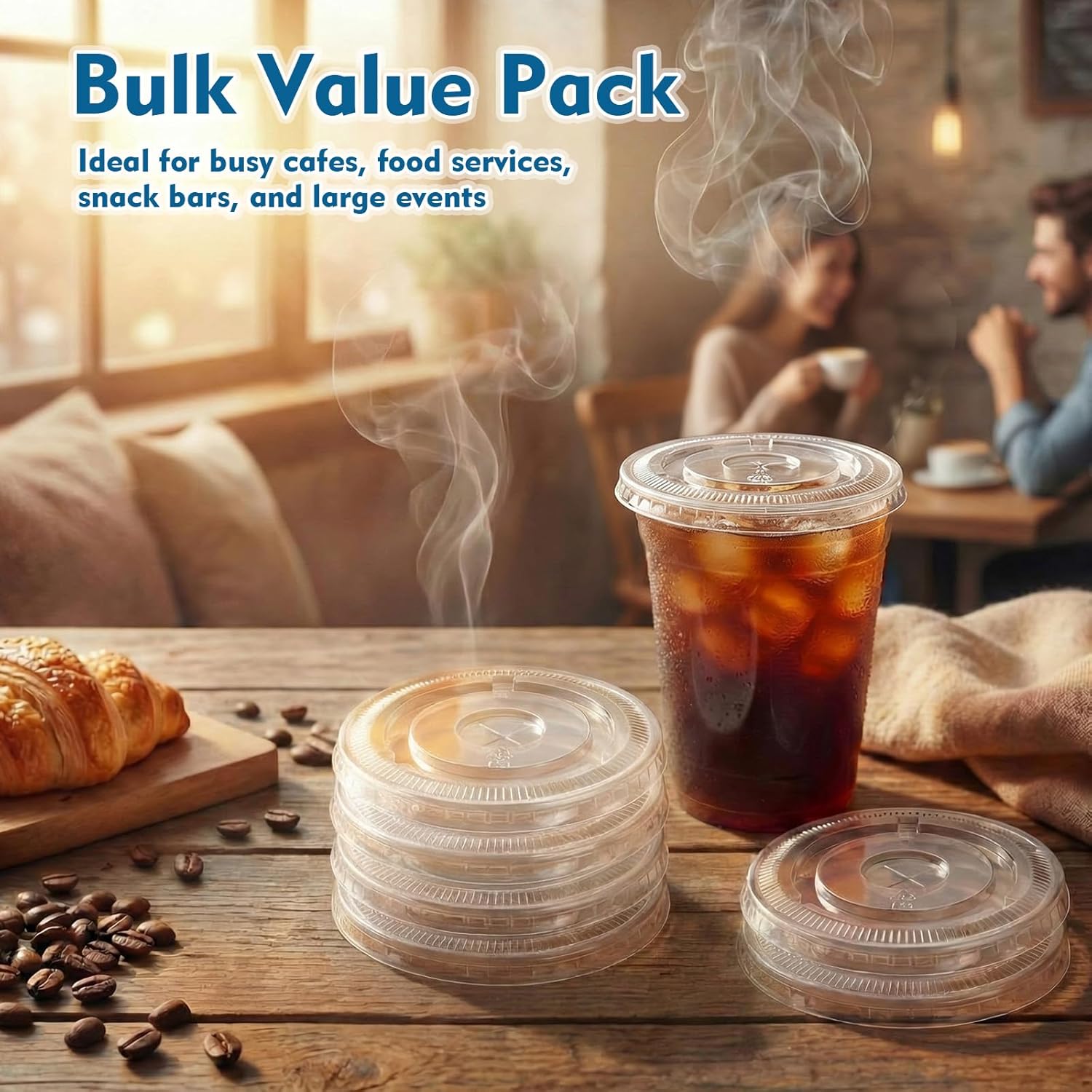 1000 Pcs 90mm Diameter PET Flat Lids, Fits 12 oz - 22 oz Paper Cold Cups, Disposable Clear Plastic Lids with Straw Slot for Cafes Beverage Shops Restaurants Beverage Delivery Services