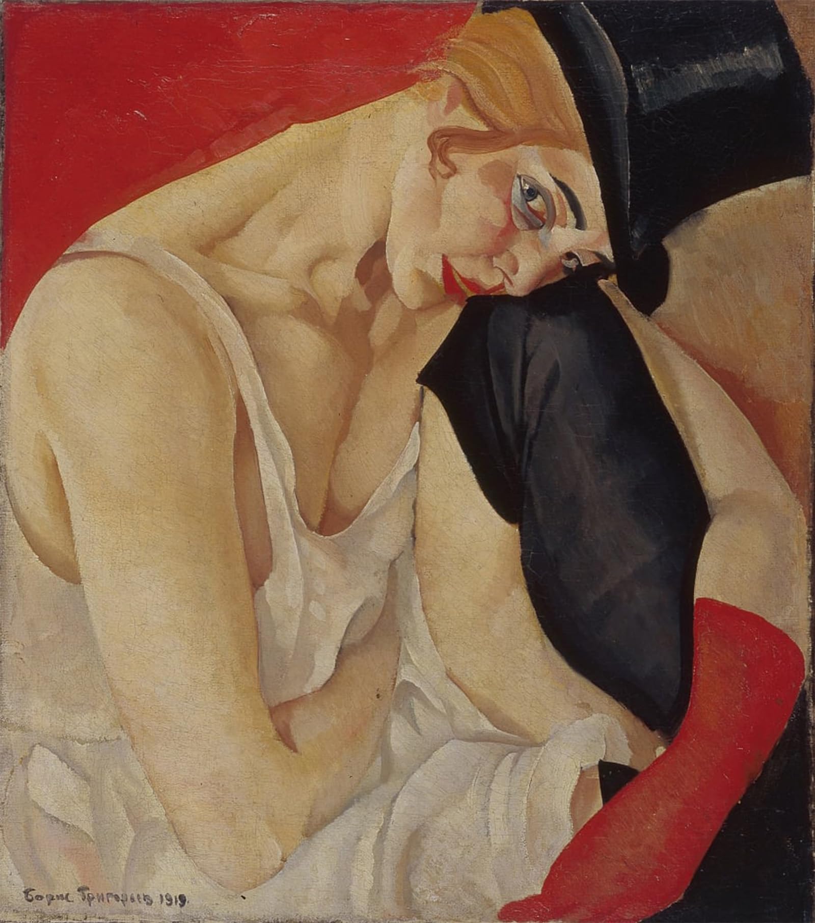 ARTXLXXBN Famous Painting Canvas Artwork Graffiti Print Lady in Top Hat by Boris Dmitrievich Grigoriev Portrait Canvas Image for Home Decor 60x90cm