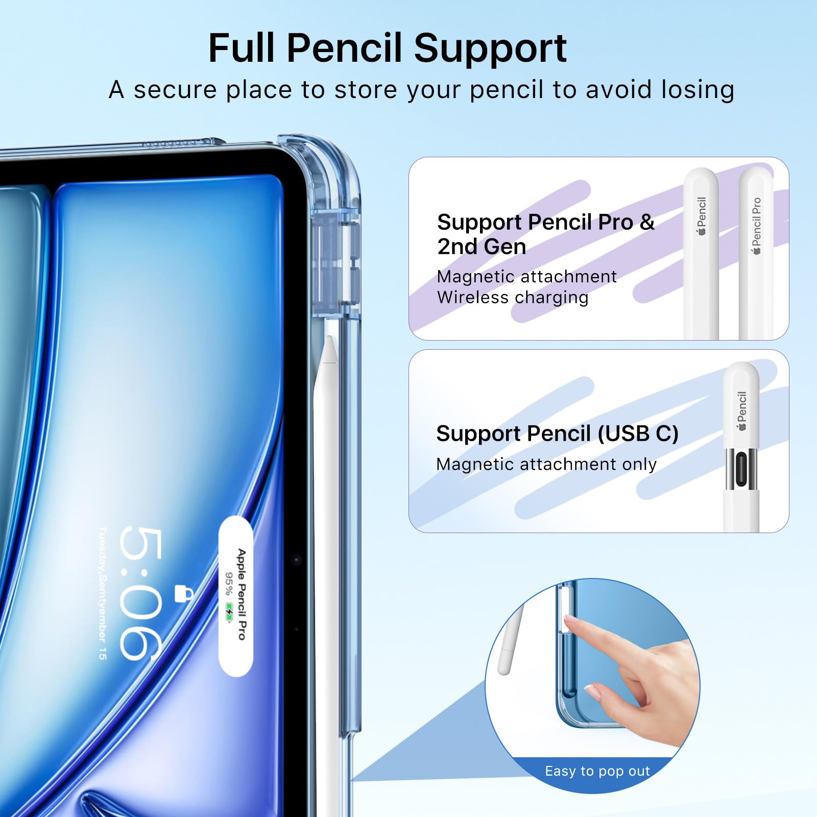 MoKo Cover per iPad Air 11 Pollici Case M4 M3 M2 2026 2025 2024, iPad Air 5a 4a Gen 10,9" 2022 2020 con Portapenna, Blu Marino