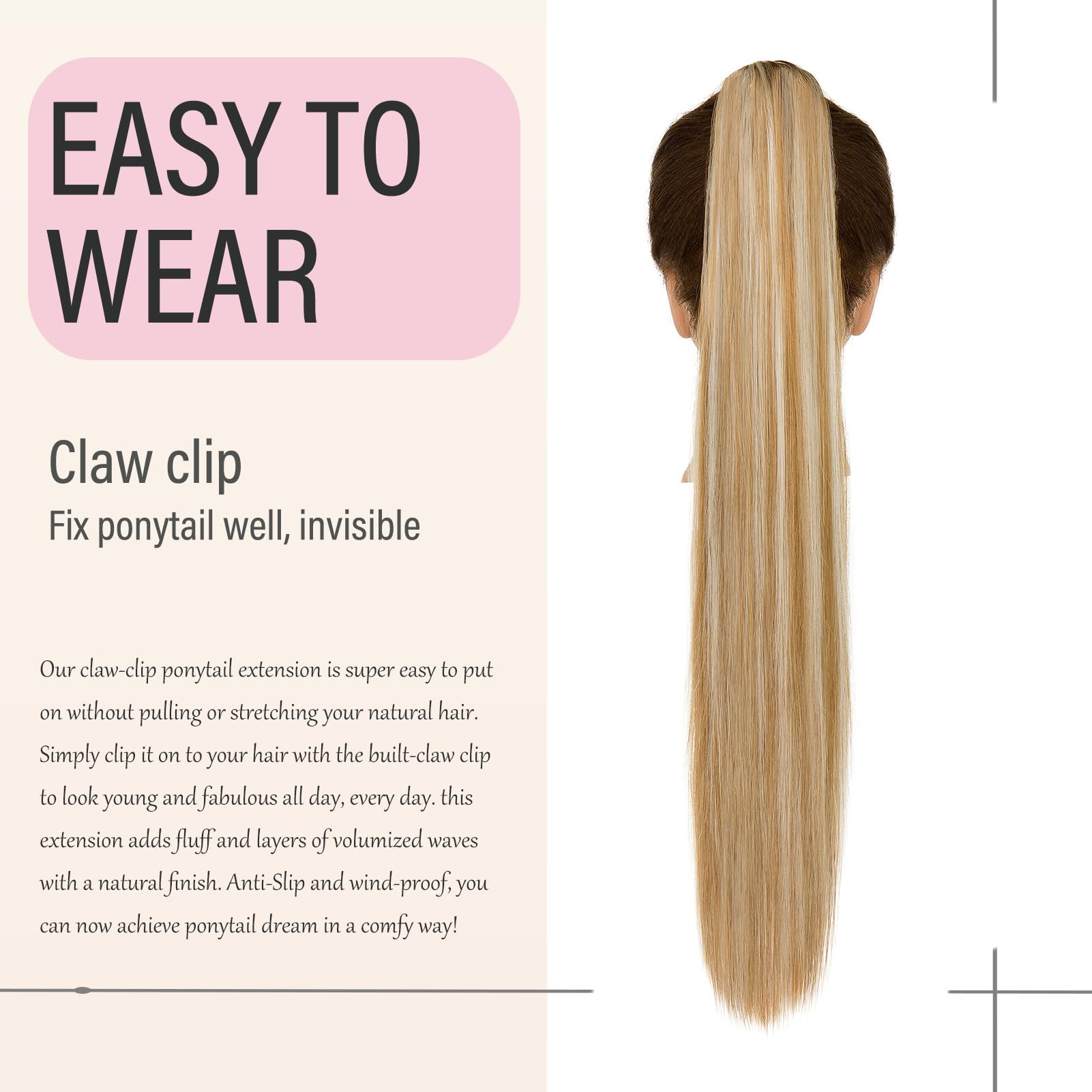 Dcbaboo 22inch Claw Clip in Ponytail Hair Extensions Long Straight Ponytail Extension Synthetic Pony tails Natural Wave One Piece Hairpiece Fake Ponytail for Women Dark Blonde/Bleach Blonde - Image 4