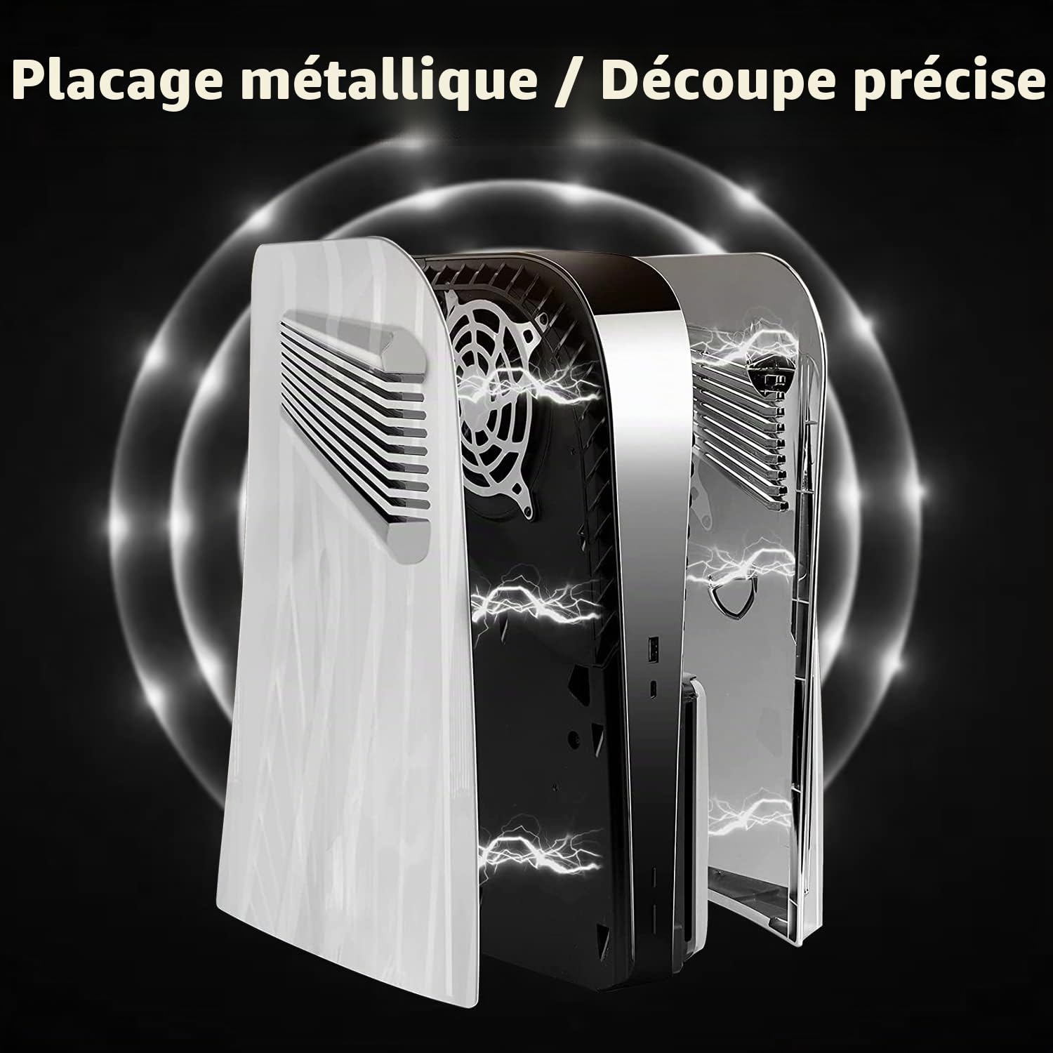 Miimall Coque pour Console PS5 Disc Edition, Plaques de Remplacement Antichoc avec Évents de Refroidissement, Étui de Protection ABS Rigide pour Sony PlayStation 5 Disc Edition (Argent)