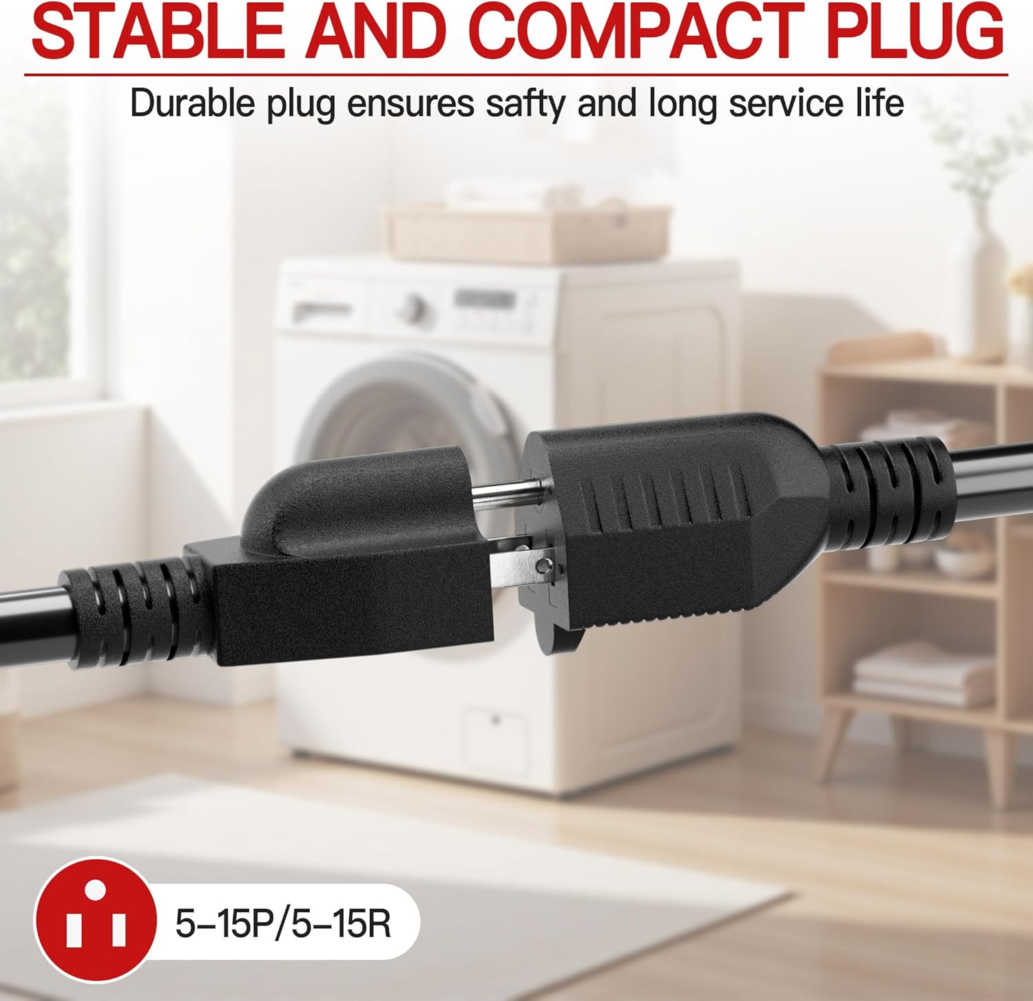 16/3 Short Extension Cord 3 FT, Black Extension Cord Flexible & Durable, Indoor 3 Prong Power Cable, Suitable for Home and Office, 13 Amp 1625 Watt 125VAC 16AWG, ETL Listed