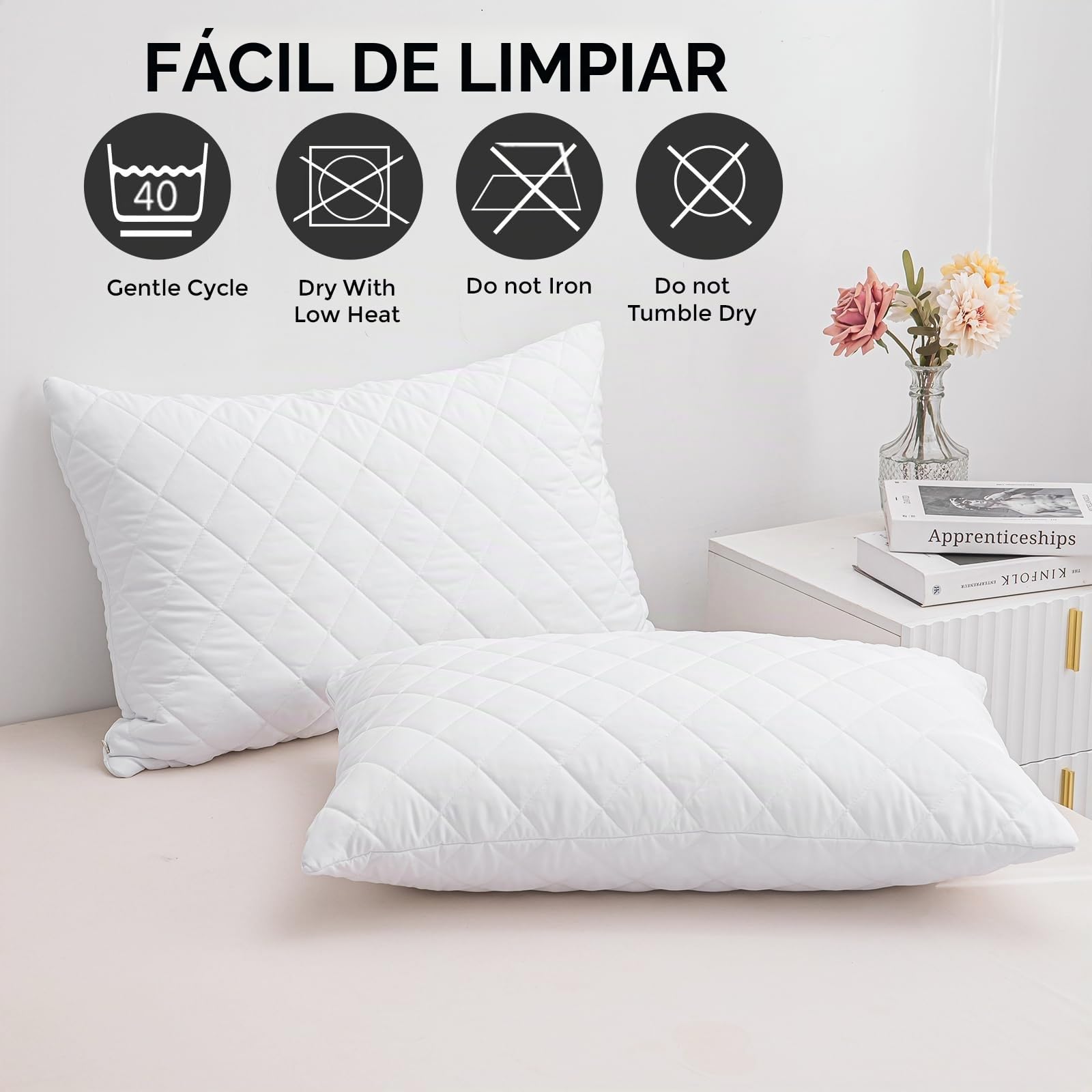 LSC - Juego de 6 Protectores de Almohada, Acolchados, Ultra Suaves, antialérgicos, Transpirables y cómodos, de Microfibra, Color Blanco, 48 x 74 cm (Paquete de 6)