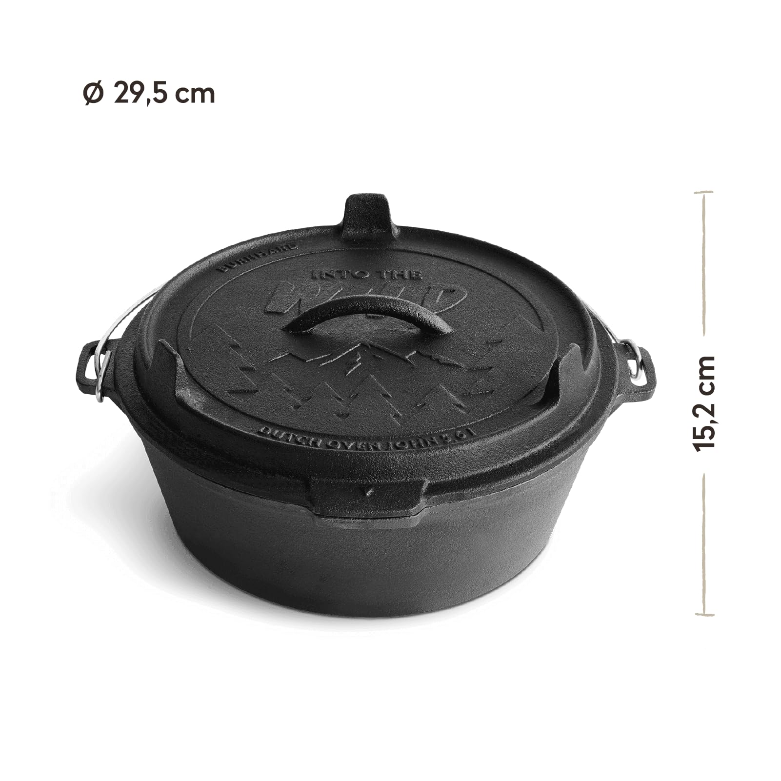 Dutch Oven BURNHARD® in ghisa, 5,6 l capacità, coperchio multifunzione, sollevatore coperchio, per barbecue e focolare, ideale per stufati – Little John