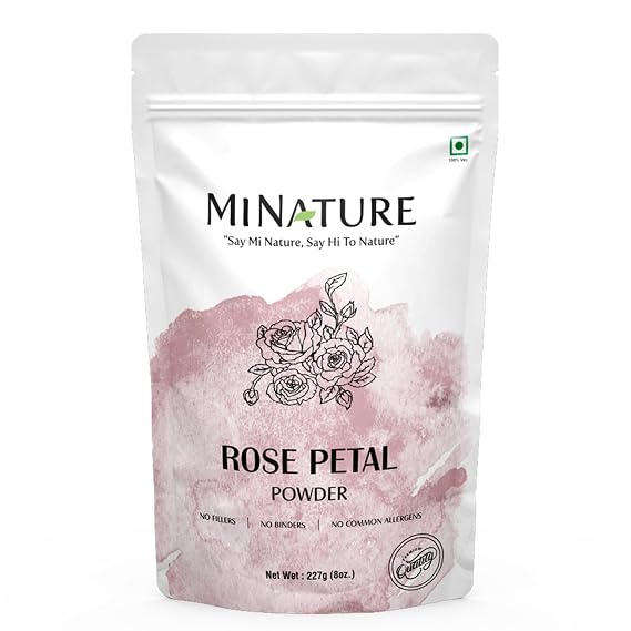 Rose petal powder by mi nature | 227 g (8 oz) (0.5 lb) | 100% Natural and Pure | Skin care | Chemical free | No added colours, no preservatives