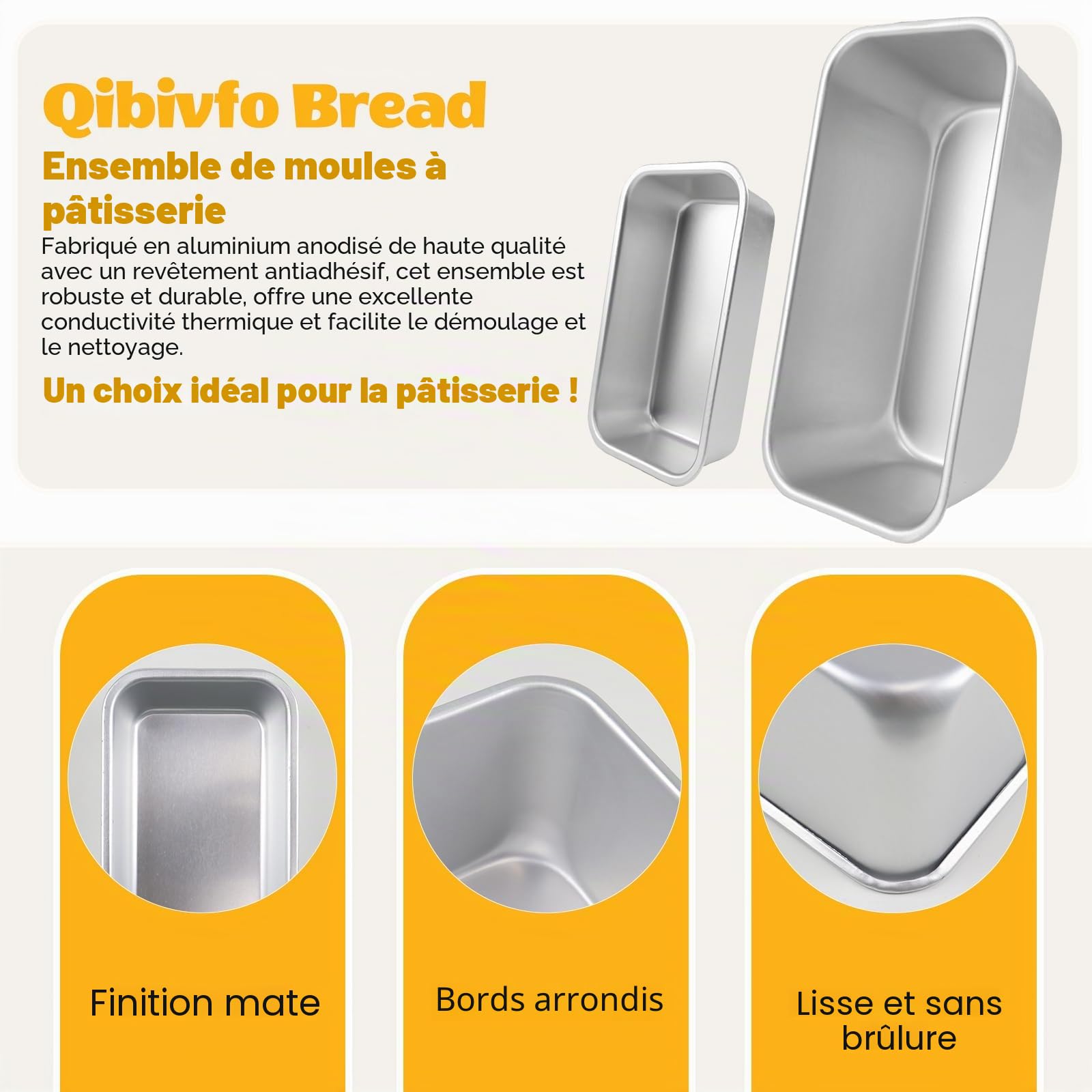 Moule à Pain 4 Pièces, Moule à Cake Rectangulaire en Aluminium Anodisé avec Revêtement Antiadhésif, 2 Grands Moules 20 cm et 2 Mini Moules, Idéal pour Pain, Cake, Toast et Gâteaux, Facile à Nettoyer