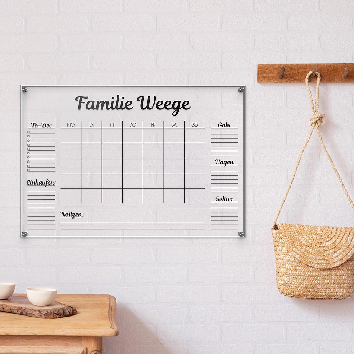 Wochenplaner personalisiert für die Familie - Acrylglas Kalender abwischbar zum beschriften - Familienplaner groß selbst gestalten - besonderes Muttertagsgeschenk Mama - ca. 60x40 cm
