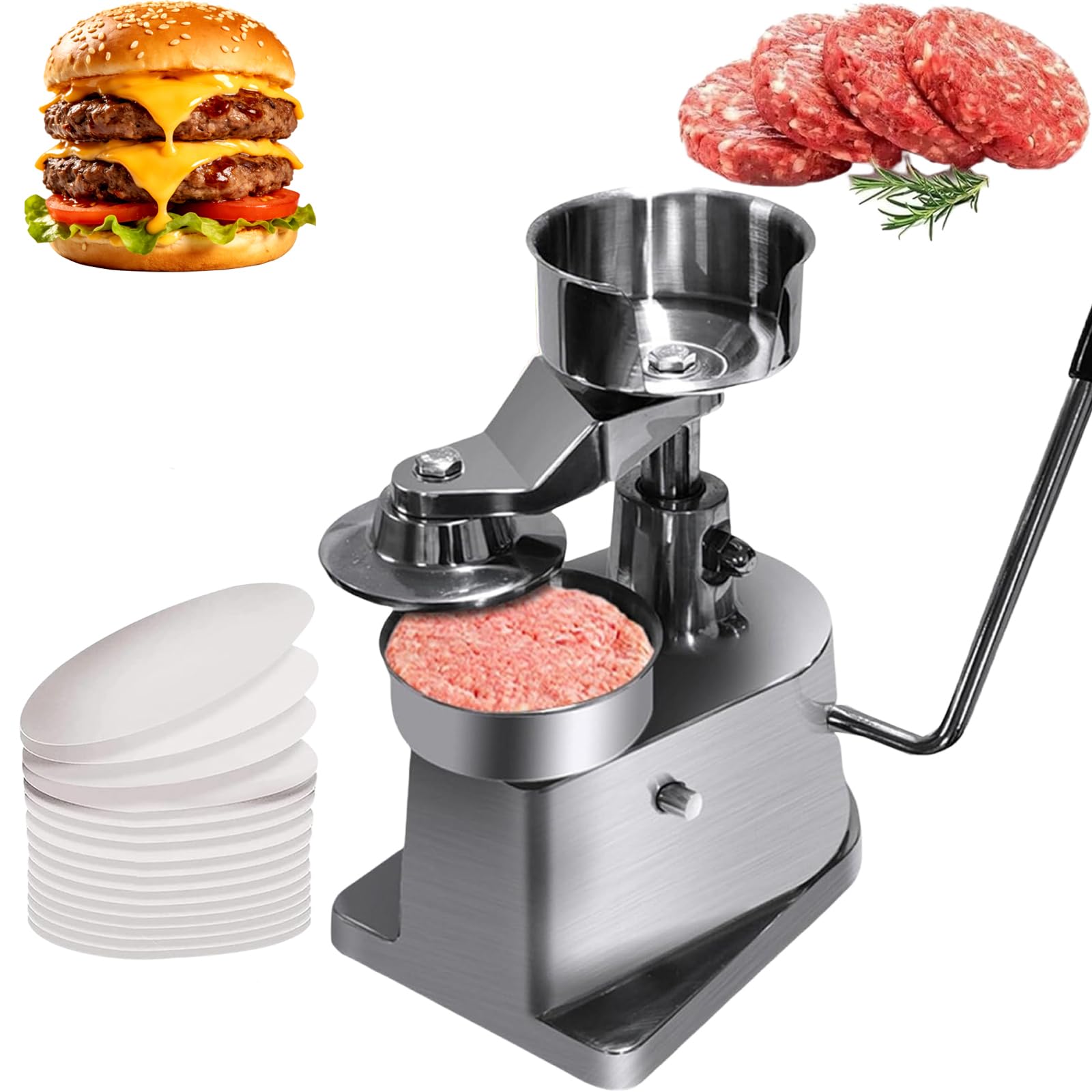 Pressa per hamburger con carta da forno, antiaderente, rimovibile, facile da pulire, per barbecue e hamburger ripieni
