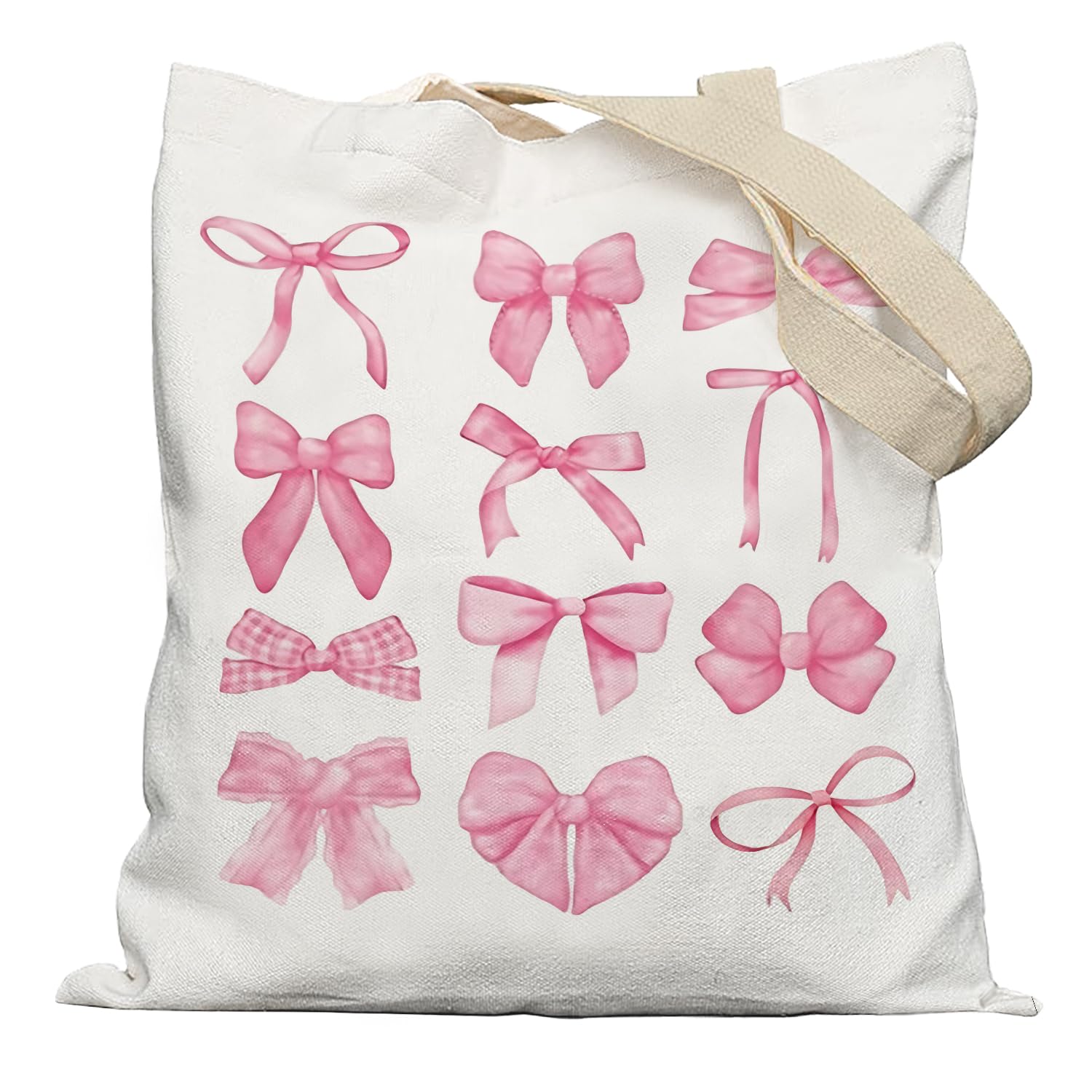APJYM Coquette Pink Bows Trendy Preppy Canvas Tote Bag Aesthetic, Preppy Trendy Gifts for Women, Reusable Grocery Bags