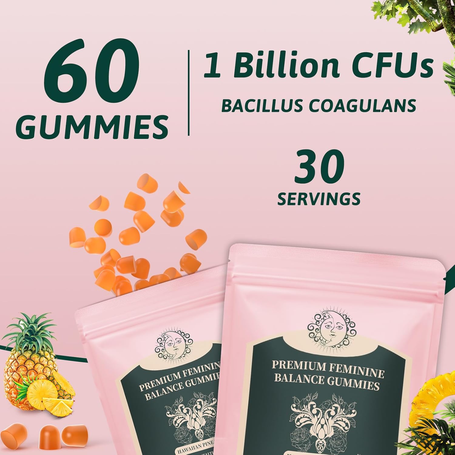 Feminine Balance Gummies for Women - Premium Balance Supplement for Women PH Health, Gut Healthy, Immune Support, Hawaiian Pineapple Flavor, 60 Gummies - Image 6