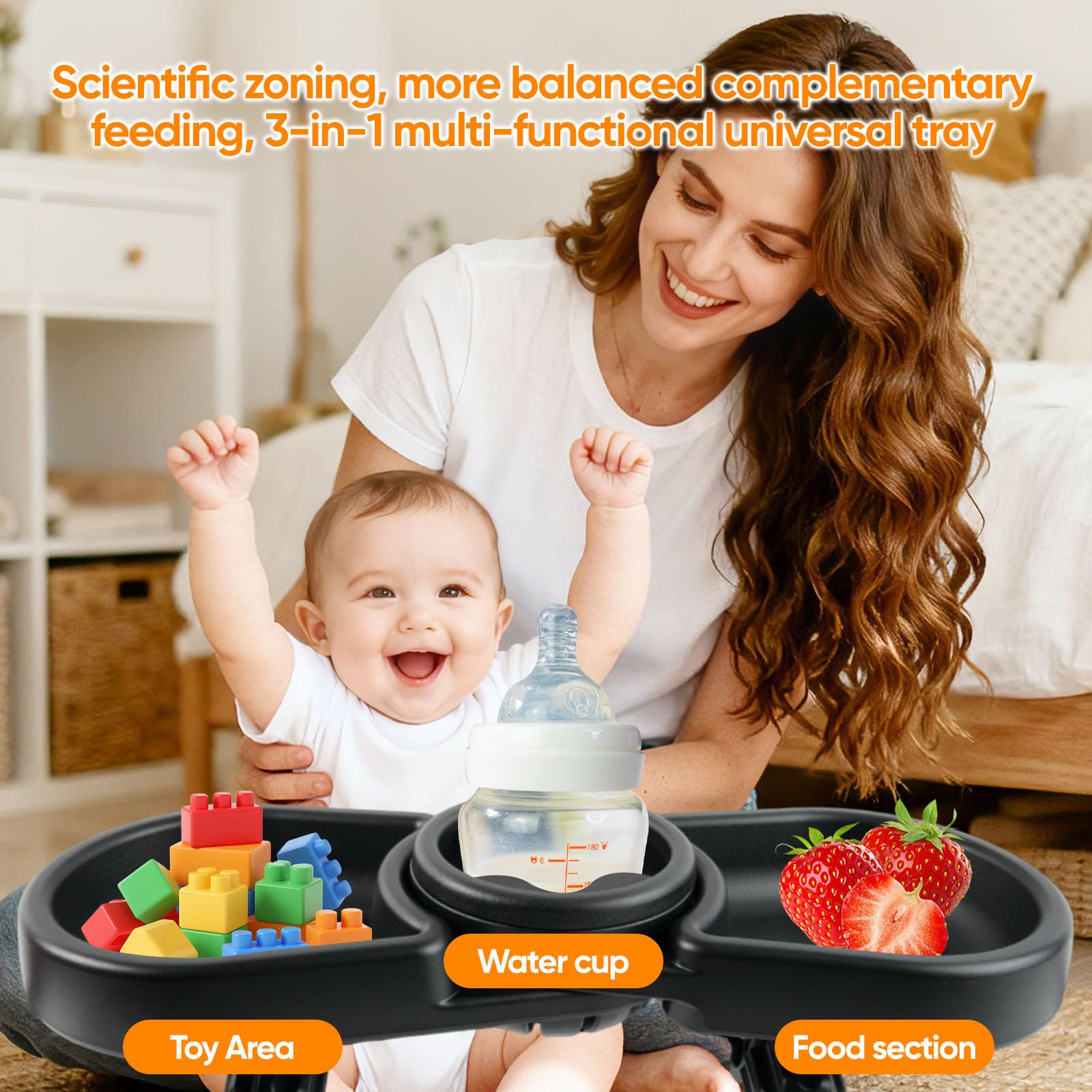 OGNWFUNK Snack Tray Compatible with Baby Jogger City Mini GT2 – BPA-Free 3-in-1 Stroller Snack Tray Attachment with Deep Cup Holders, Easy Installation, Fits Inward-Curved Handlebars - 3