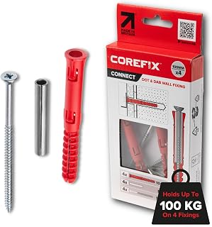 3.93 Inch Heavy Duty Drywall Anchors - Drywall Over Blockwork Wall Anchors & Screws - for TVs, Radiators, Shelving & More - Holds 220lbs on 4 Anchors- Reinforced Steel Core 4 Screws
