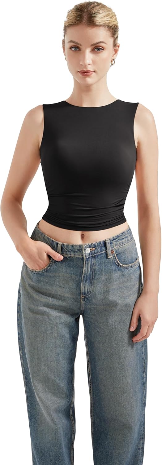 SUUKSESS Women Sexy Backless Tank Top Going Out Double Lined Y2k Basic Crop Tops - Image 2