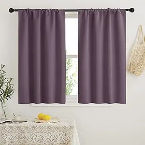 RYB HOME Blackout Curtains for Small Window - Thermal Insulated Privacy Curtains Shades for Kitchen Bathroom Cafe Dorm Loft, W 34 x L 45 inch per Panels, Plum, 2 Pcs