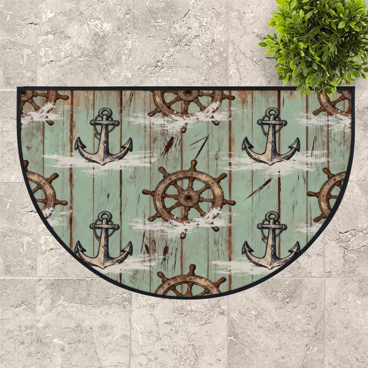 Anchor Coastal Fußmatte, groß, halbrund, saugfähig, rutschfest, halbrund, für Eingangsbereich, niedlich, weich, halbrund, waschbar, Teppich für Küche, Badezimmer, Schlafzimmer, 160 x 100 cm