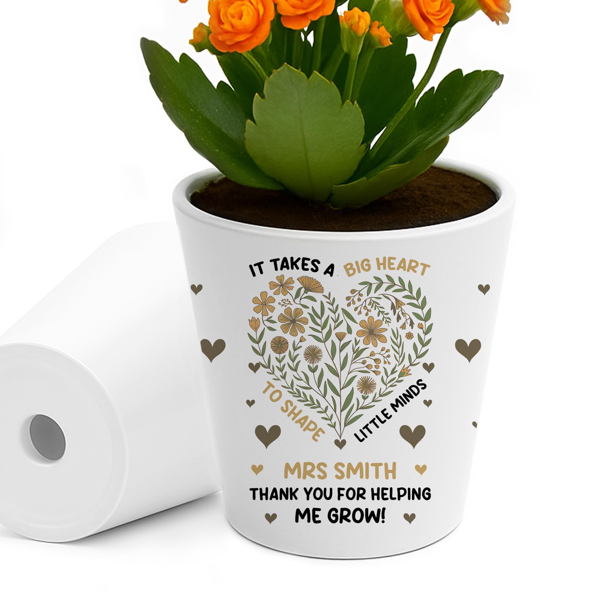 Red Ocean Thank You Gift for Teacher Big Heart to Shape Little Minds Gifts for Women Men Personalised Plant Pot 10cm x 9cm Appreciation Gifts Teacher from Students Kids