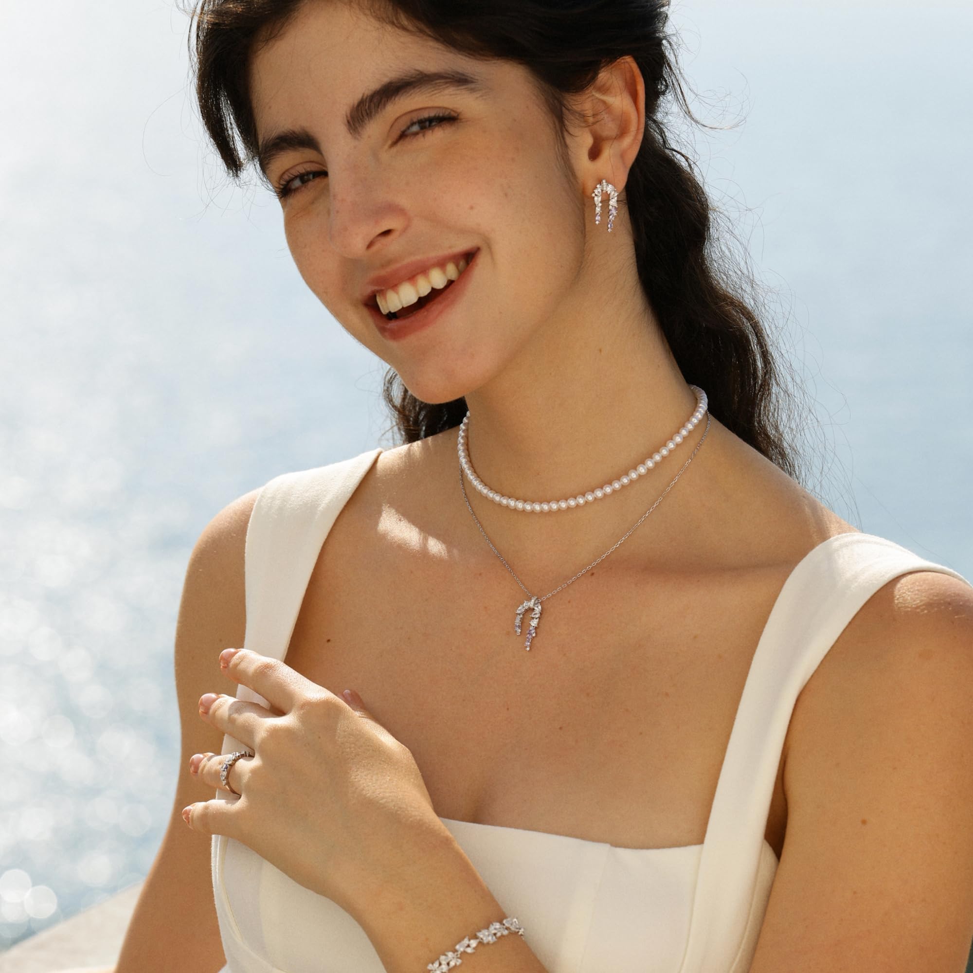 FANCIME Blooming Wisteria Blühende Glyzinie Schmuck Damen Weißgold plattiert Sterlingsilber Kette Simulierter Diamant Zirkonia Anhänger Ohrringe Geschenk Jahrestag Geburtstag Hochzeit für Frau Mutter