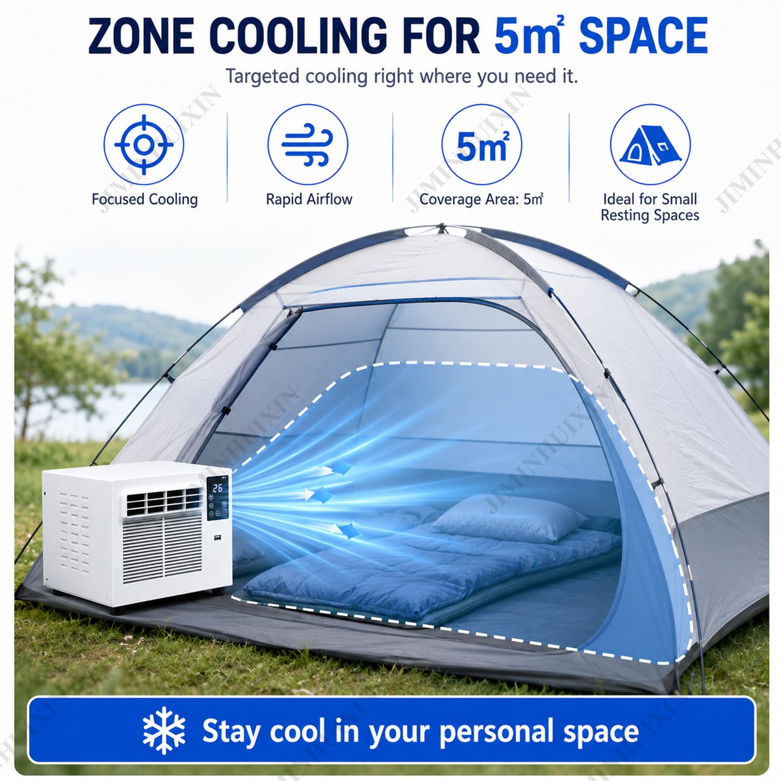 Climatizzatore per Camper Portatile 280W 1881 BTU Condizionatore, Silenzioso 45dB con Vero Compressore, senza Unità Esterna, Deumidificatore, per Tenda, Campeggio, Camper, Roulotte, Ufficio