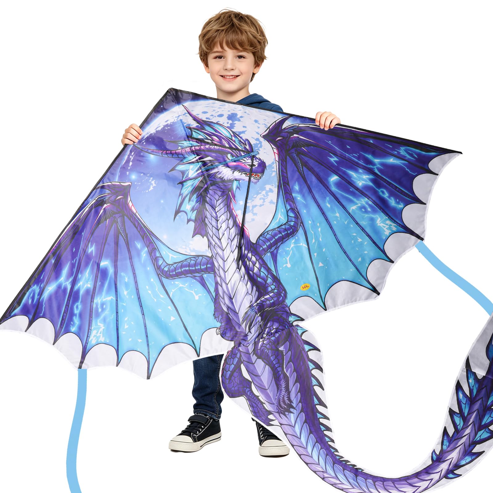 Vspek Huge Dragon Kite with 100 CM Kite String, Large Beginner Beach Kites for Adults, Single Line Kites for Summer Outdoor Park Activities, Easy to Fly, 180x250 CM, Blue โ image 1