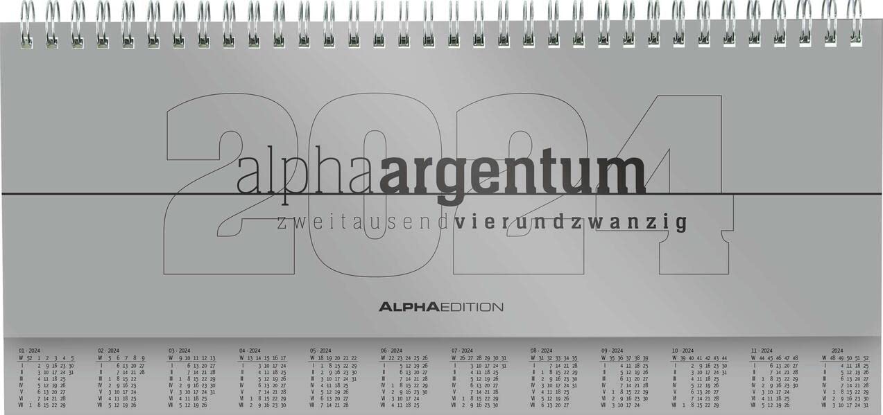 Table Landscape Calendar Alpha Argentum 2024 - Office Planner 29.7 x 13.5 cm - Table Calendar - 1 Week 2 Pages - Silver - Ring Binding - Alpha Edition      Calendar – Desk Calendar, May 1, 2024