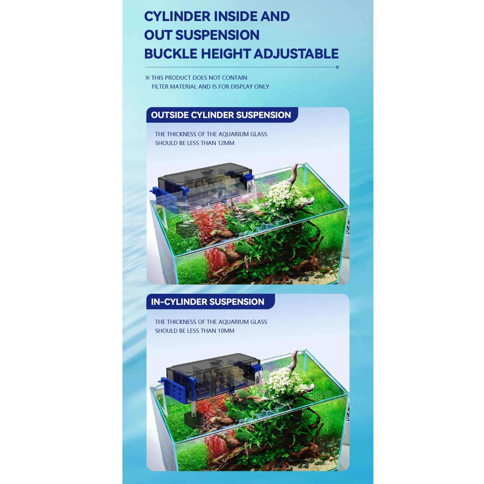 Luocute Aquariumfilter, Externer Filter für Aquarium Double Suspension Wasserfall Progressive Filtrationssystem Fischtank Am Filter Hängen (EU-Stecker 220V)