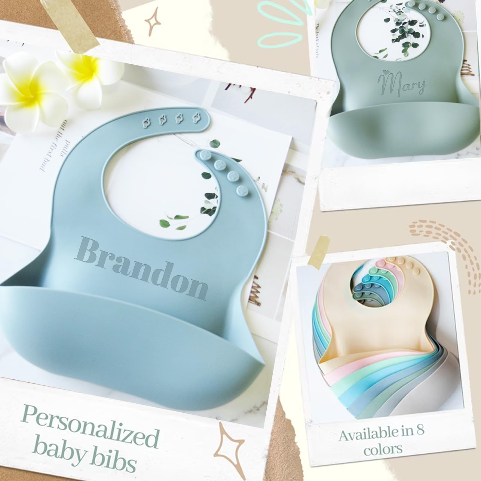 Personalized Silicone Bib for Babies & Toddlers, Custom Adjustable Baby Gifts for Bib with Name, Waterproof, Personalized Baby Gifts for Boys & Girls (Style 2)