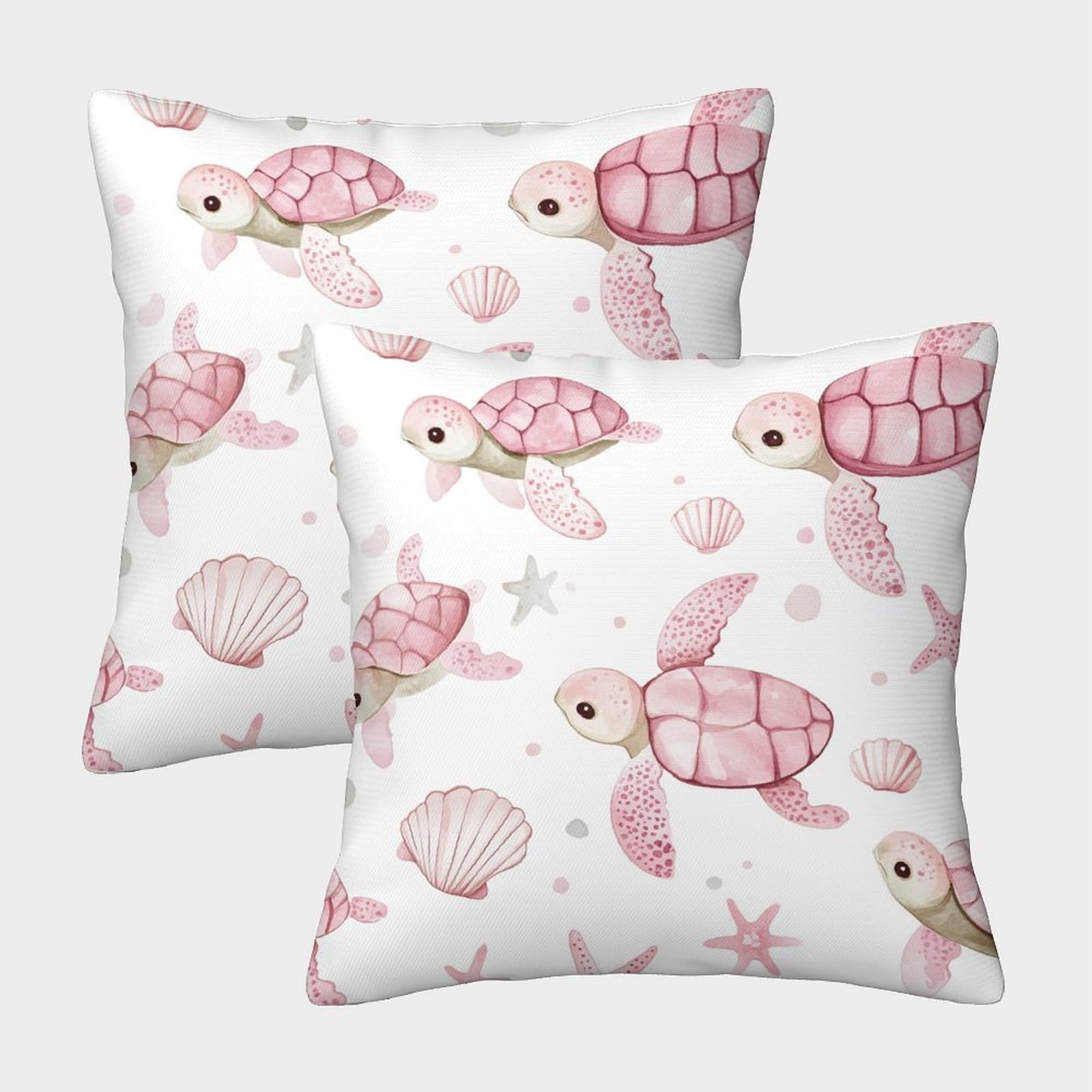 kaiyun 2 Pack 3D Watercolor Turtle.Starfish And Shells Theme Square Cushion Cover Decoration Pillow Cover Suitable for Home Sofa Bedroom Living Room 40x40cm