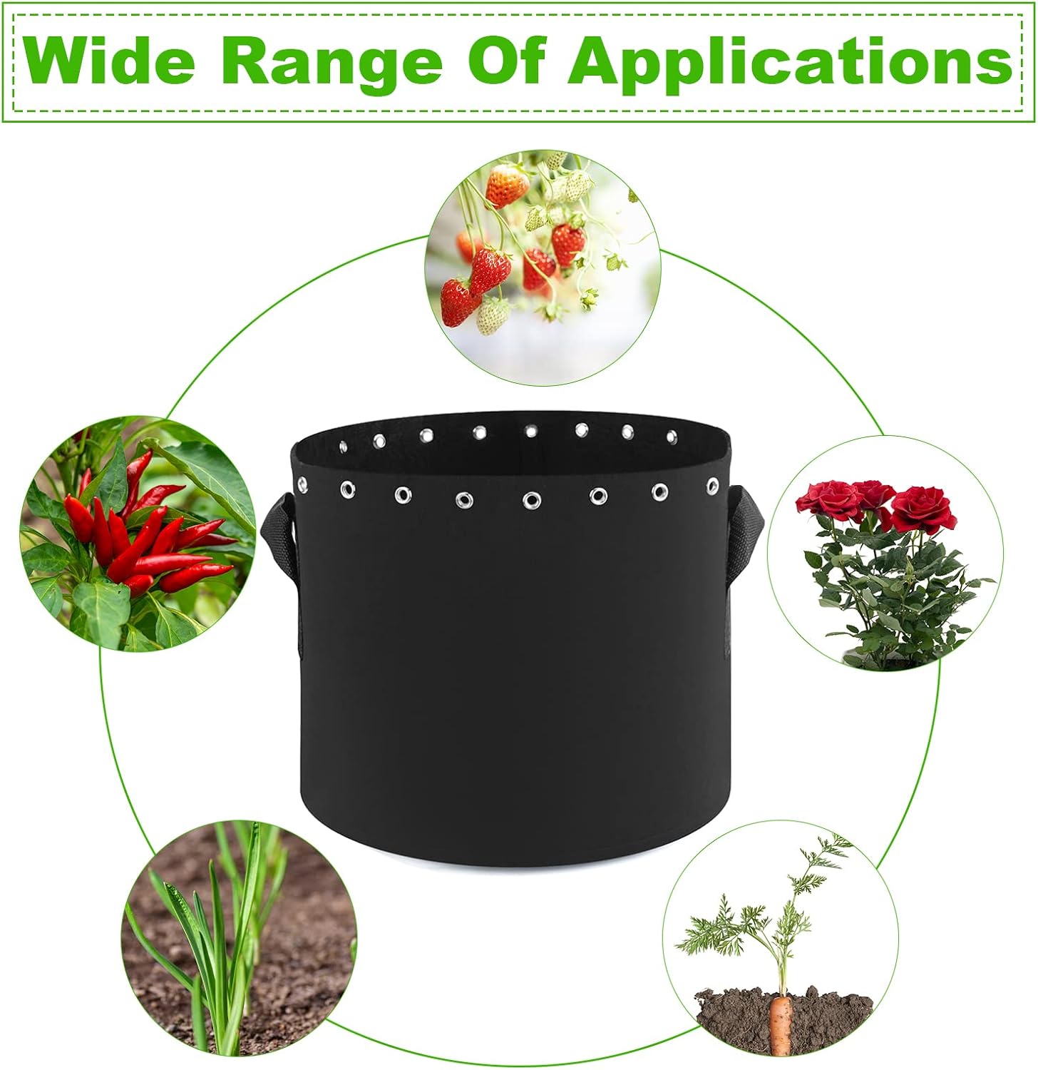 5 Gallon Plant Grow Bags 5-Packs with Holes,Thichkened Non-Woven Aeration Fabric Pots with Handles - Reinforced Weight Capacity - Image 4